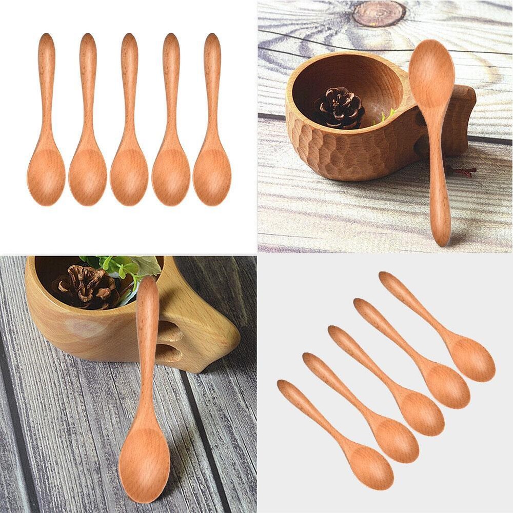 Wooden Spoons Set Long Handle Natural Wood Table Spoons - For Eating D1P0 O2P7