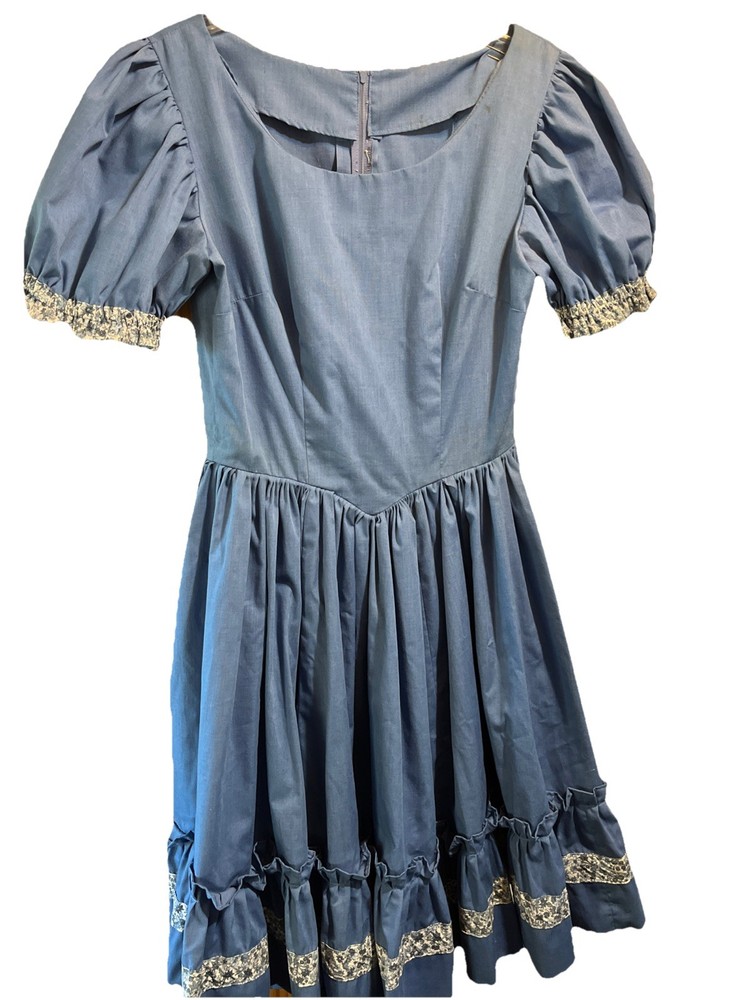 Vintage Handmade Prairie Dress Women’s Blue Floral *Measurements In Description*