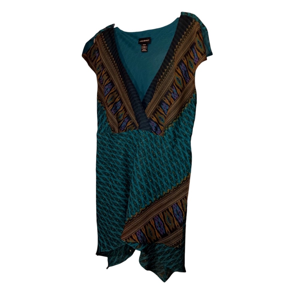 LANE BRYANT Flowy Flutter Long Tunic Top 2X 18/20 Dressy Turquoise Green V-Neck