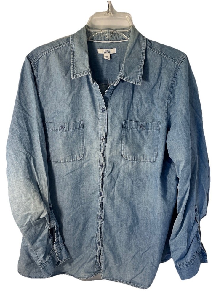 Croft &Barrow Woman’s Denim Button Up Shirt Sz XXL Long Roll Tab Sleeves MedBlue
