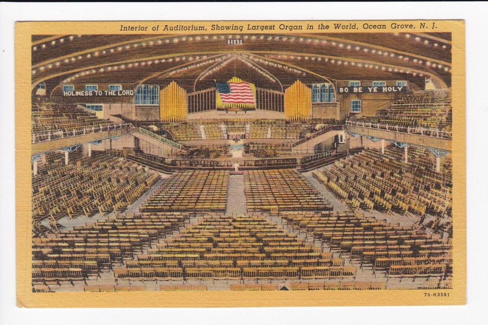 Auditorium Showing Largest Organ In World Ocean Grove New Jersey Linen Postcard