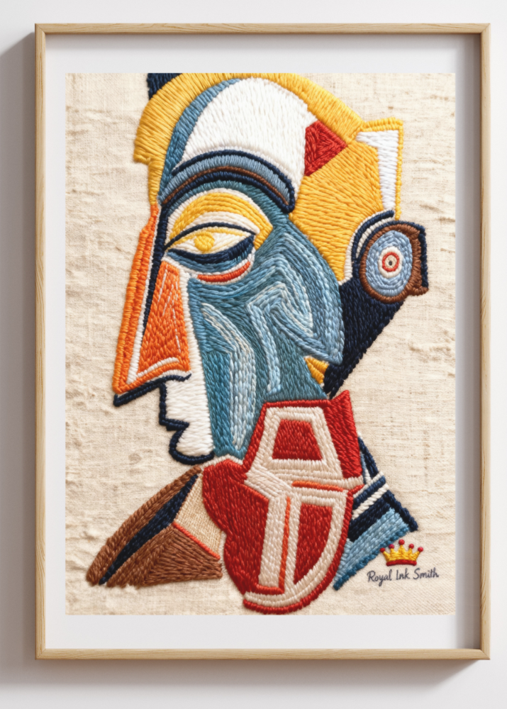 Abstract Cubist-Style Home Decor Embroidered Wall Art Print on Canvas 3D