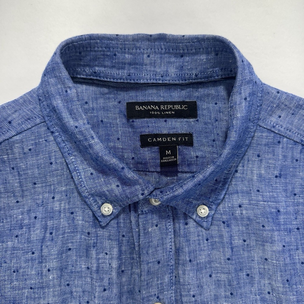Banana Republic Shirt Men's M Blue 100% Linen CAMDEN Fit Short Sleeve  Classic