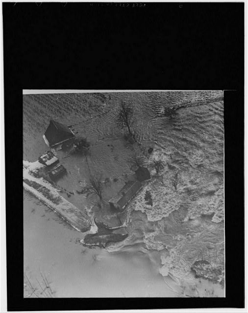 Photo:1940s Aerial Flooded Farmhouse Ice Jam Winter River Flood Photo