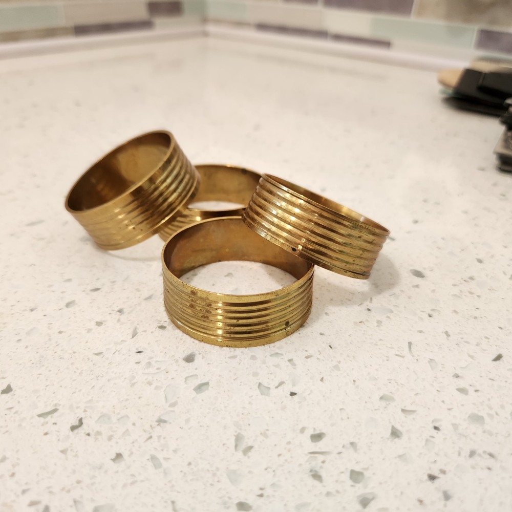 Set of 4 ~ Vintage Solid BRASS Rippled Ridges Napkin Rings/Holders
