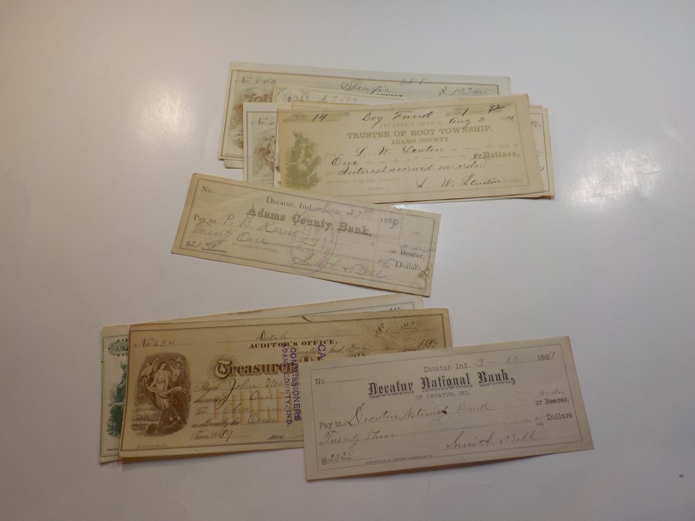 11 Antique Checks 1800s Decatur Adams County Indiana Paper Money Lot History