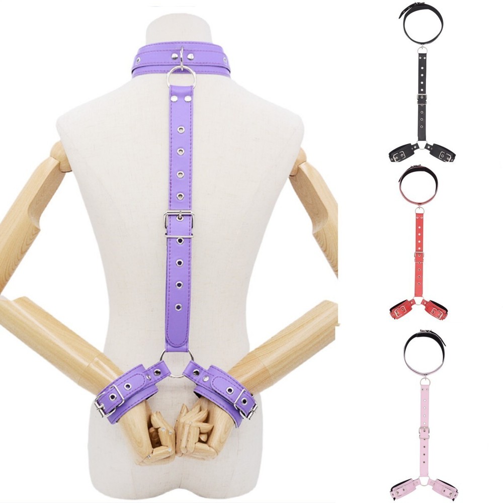 Couple PU Leather Back Cuffs Ankle Collar Male Slave Female Binding Training