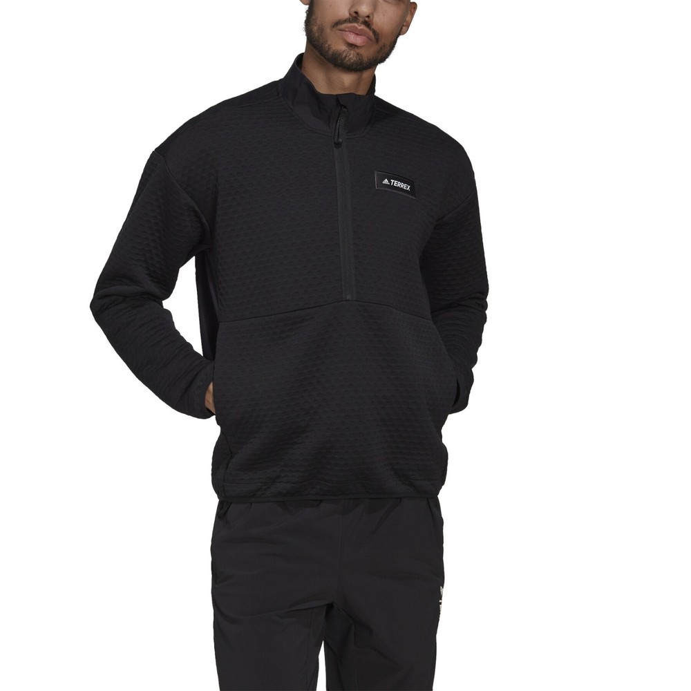 Adidas Terrex Hike 1/2 Zip Pullover Long Sleeve Fleece Shirt Black Men's L Used