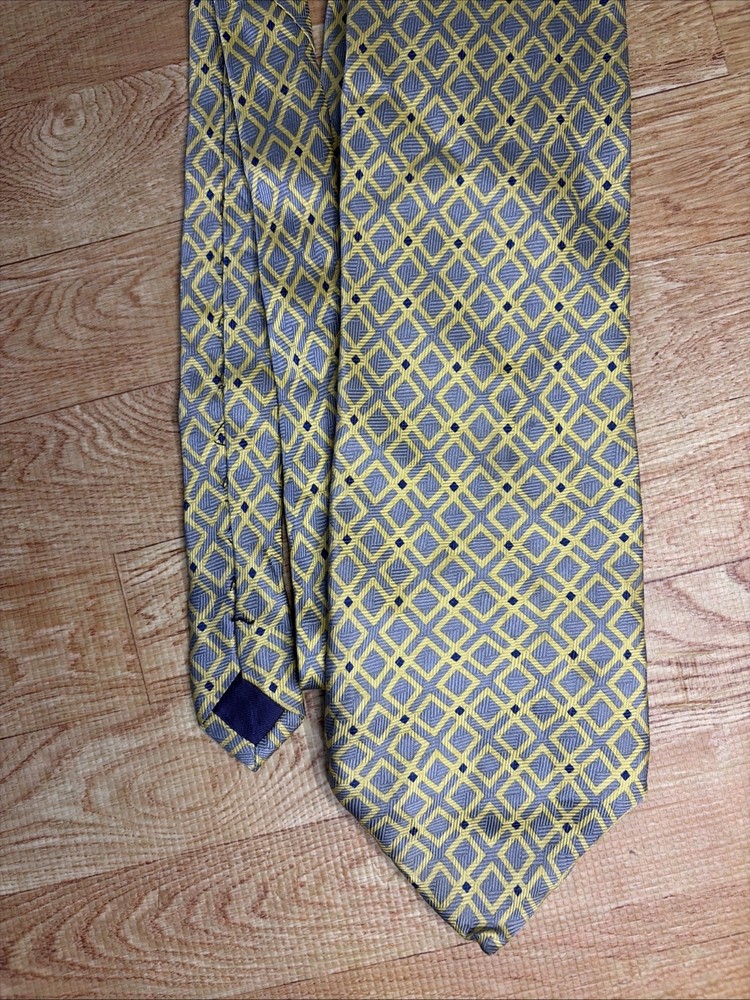 Tied & True Men’s Silk Tie Necktie Yellow blue Silver pattern