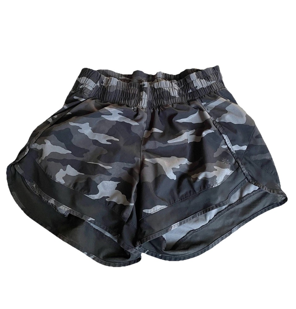 Athleta XS Printed Mesh Racer Run Short 4” Black Grey Camo For Jogging