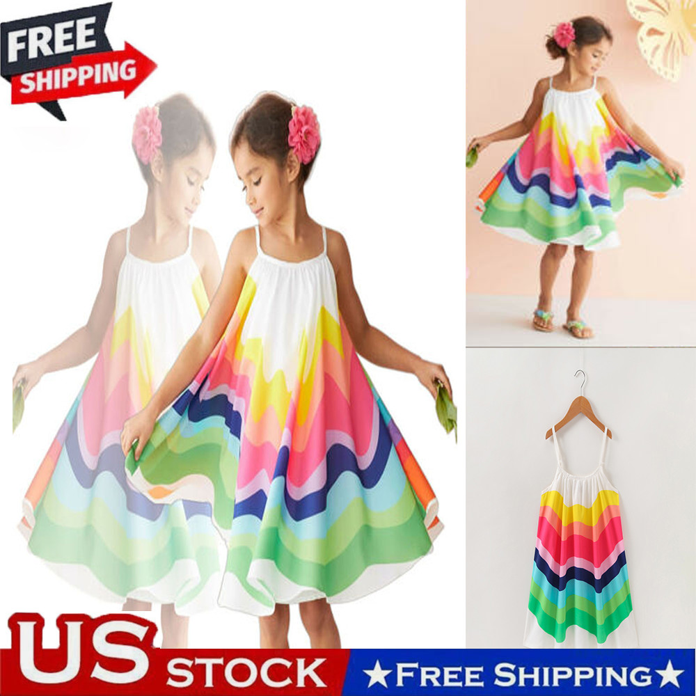 Toddler Baby Girls Summer Rainbow Striped Dress - Hawaiian Beach Style Travel