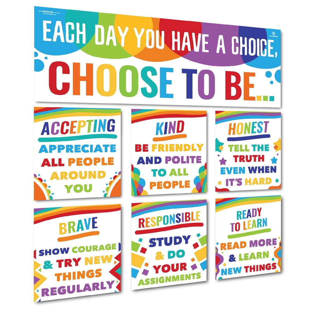 Sproutbrite Classroom Banner Decorations and Poster Bulletin Board Set - Choo...
