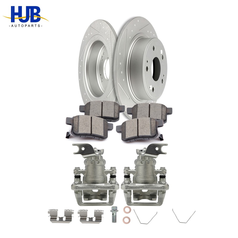 2x Rear Brake Calipers & Rotors 4x Ceramic Pads For 2008-2012 Honda Accord
