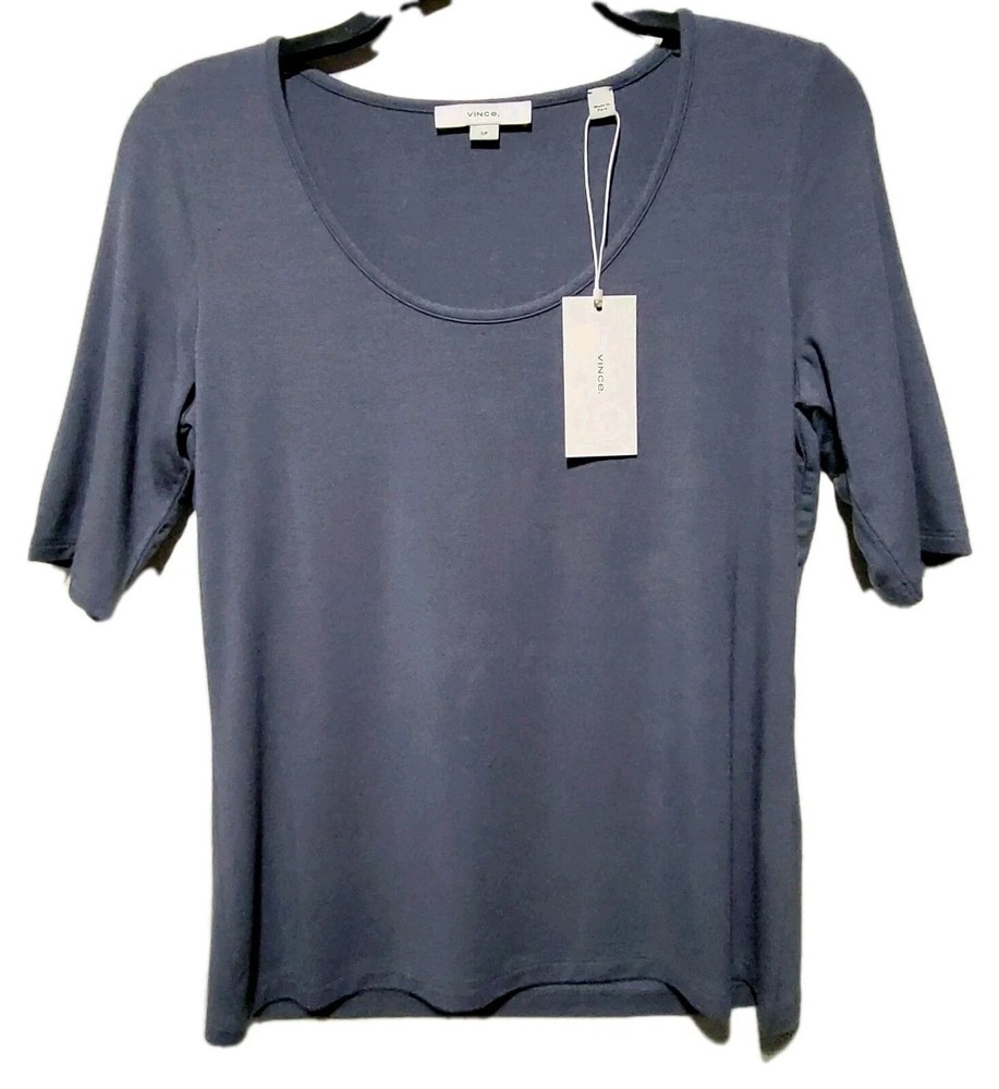 Vince Elbow-Sleeve Scoop Neck Tee Women's Size Small  Grey ish Blue