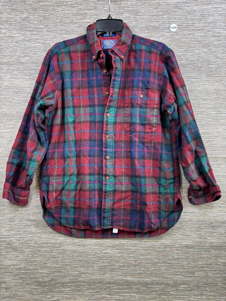 Vintage Pendleton Lobo Shirt Mens Large Red Plaid Wool Flannel Lined Button-Up
