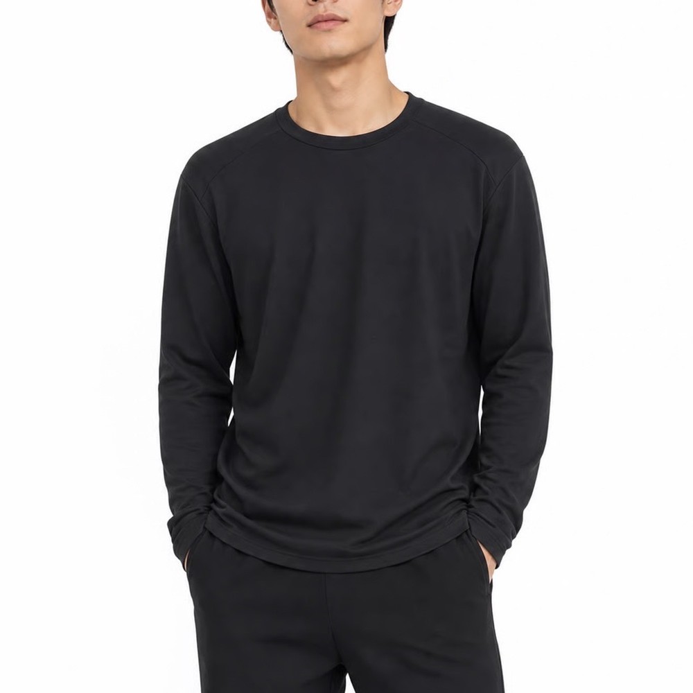 Uniqlo AIRism Mens Long Sleeve Crew Neck T-Shirt Black Size L