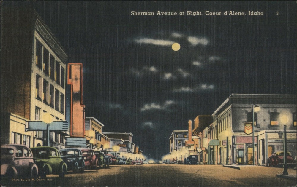 Leo M. Oestricher Coeur d'Alene, Idaho ID Sherman Avenue Night, Moonlit Street