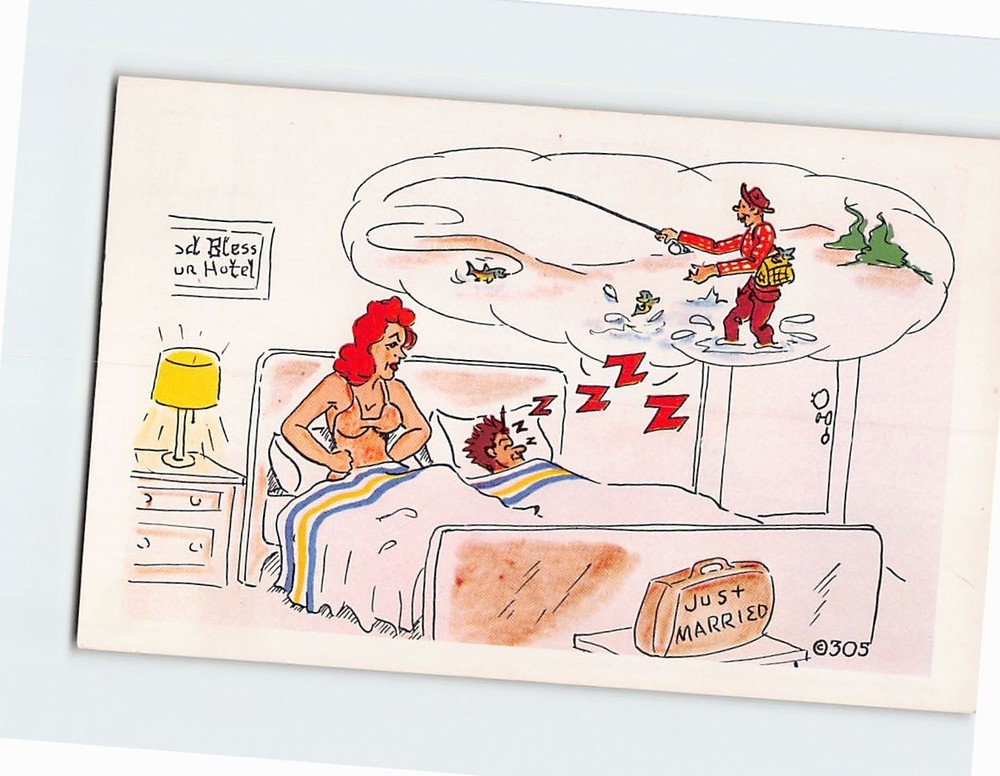 Postcard Greeting Card with Couple Humor Comic Art Print