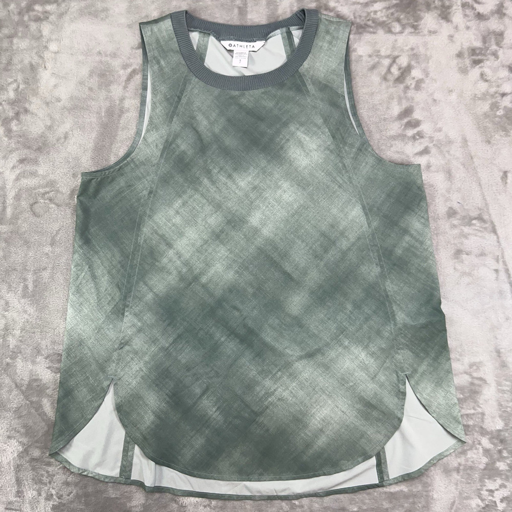 ATHLETA Zephyr Print Tank Women’s Small Sleeveless Top Loose Flowy Tie Dye Green