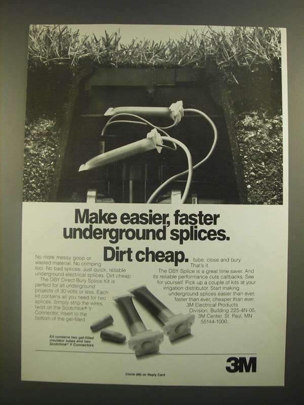 1988 3M DBY Direct Bury Splice Kit Ad - Easier, Faster