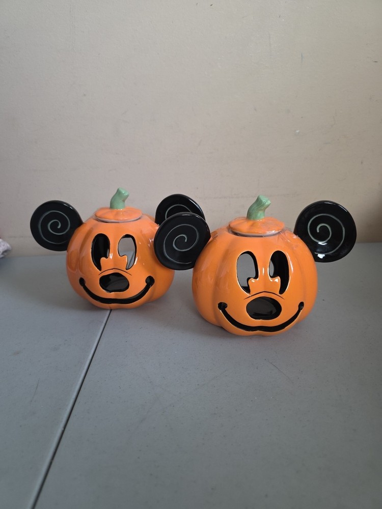 DISNEY Mickey Mouse Ears Pumpkin Tea Light Candles Incense Holder Ceramic Orange