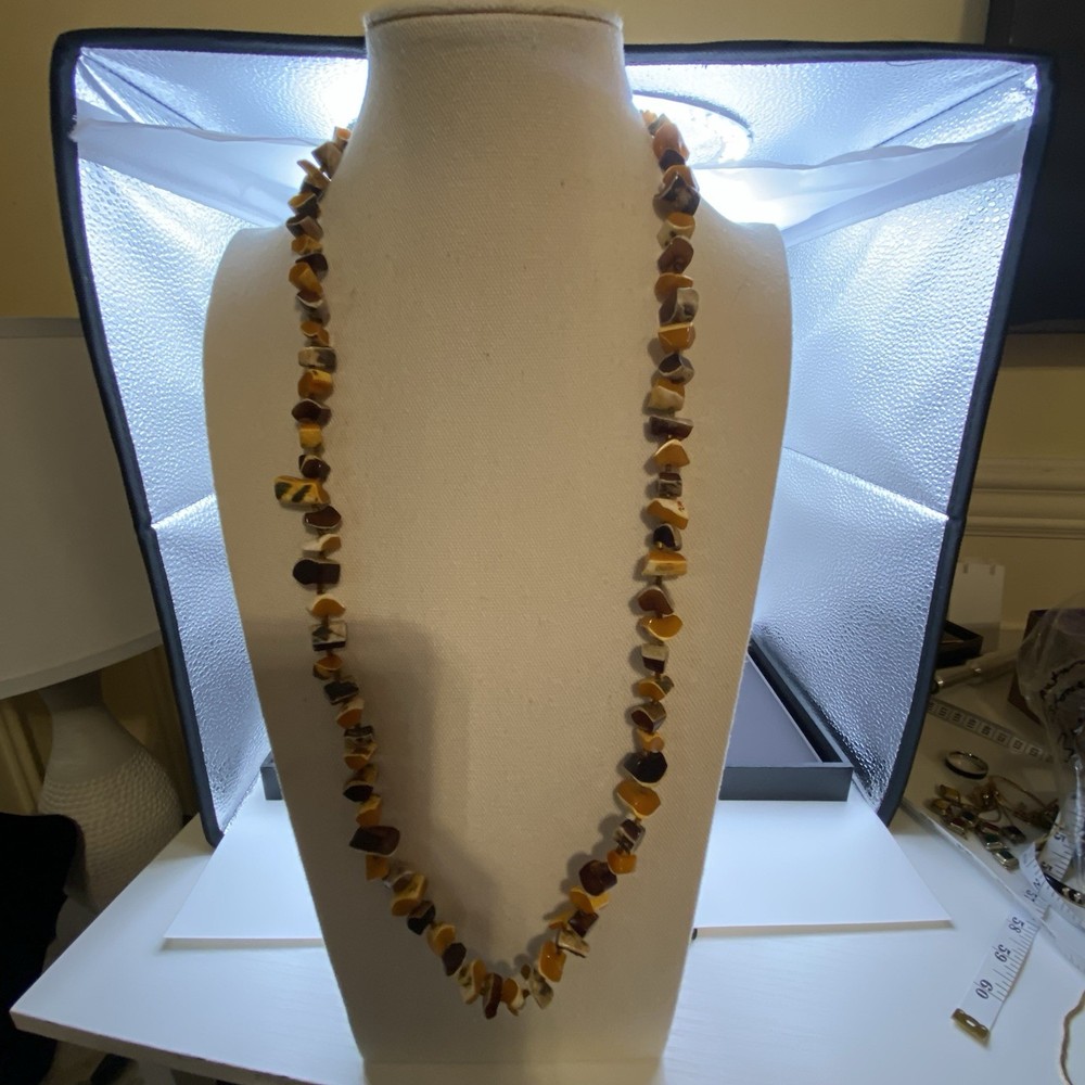 Stunning Amber-Tone Stone Chip Bead Necklace - Women's Jewelry