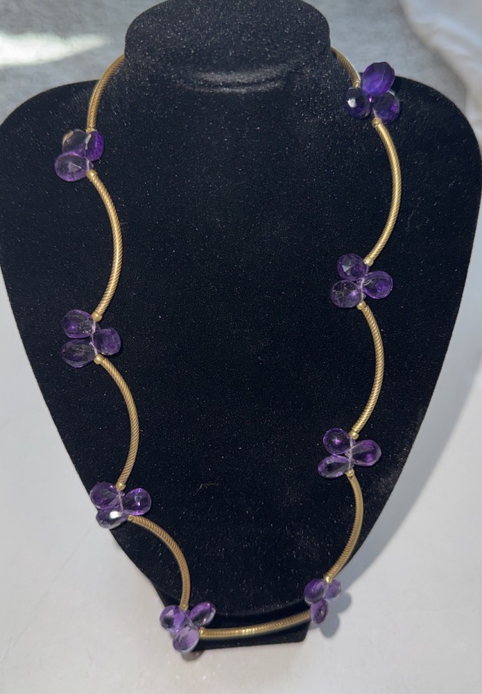 Unique Vintage amethyst crystal and gold tone necklace