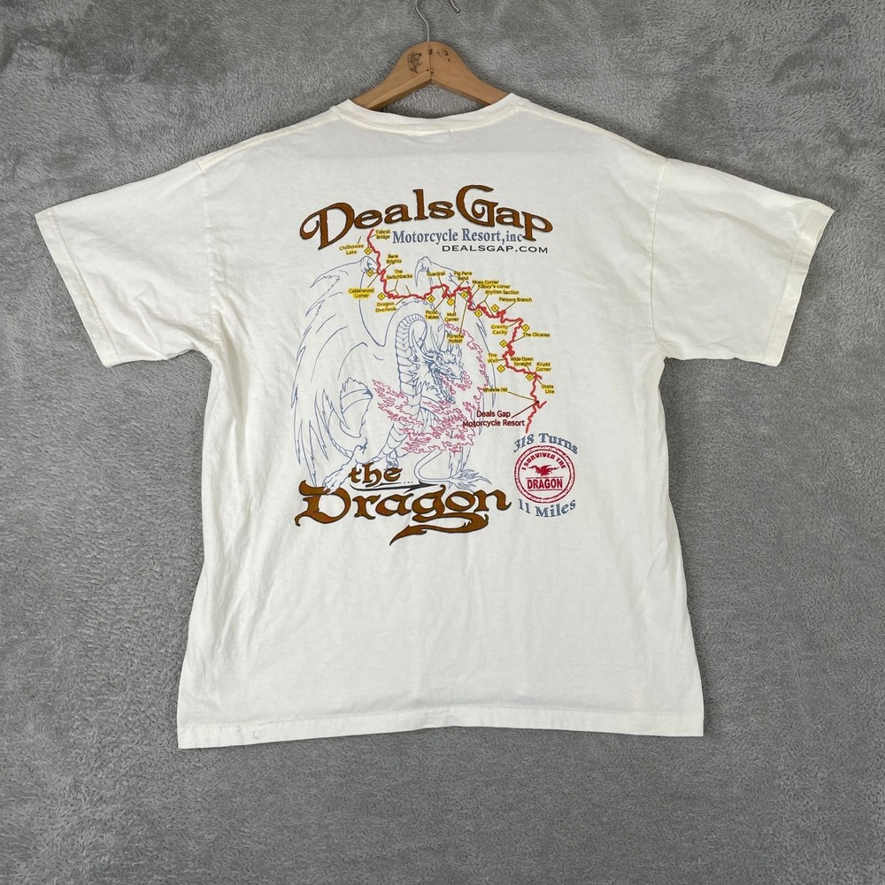 Deals Gap The Dragon Motorcycle Resort T Shirt Mens Large White Graphic Map Tee