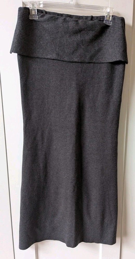 Maeve Anthropologie Women's Small Charcoal Foldover Maxi Skirt Gray Knit Stretch