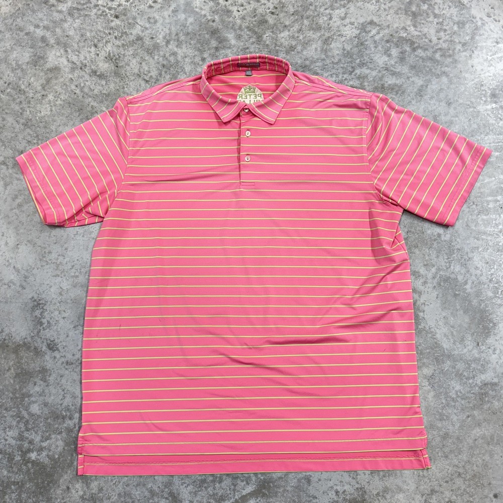 Peter Millar Polo Shirt Mens 2XL Pink Striped Golf Performance Short Sleeve