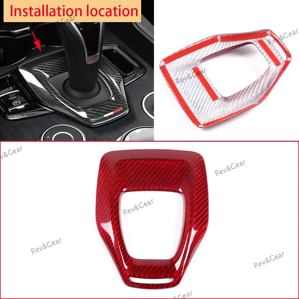 Red Carbon Fiber Gear Shift Box Panel Cover For Alfa Romeo Giulia Stelvio 20-25