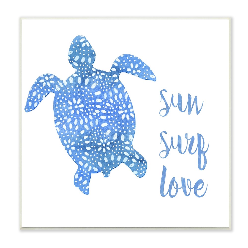 Stupell Patterned Blue Sea Turtle Beach Phrase Calligraphy Wood Wall Art,