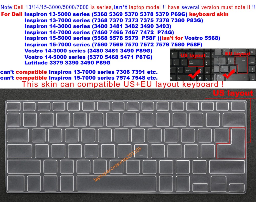 Dell Inspiron 7560-7580 US Keyboard Skin Cover for P58F P83G Models