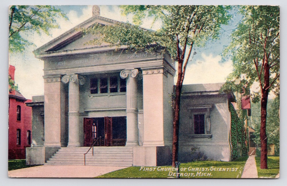 c1900s~Detroit Michigan MI~First Church of Christian Science~Woodwad~Postcard