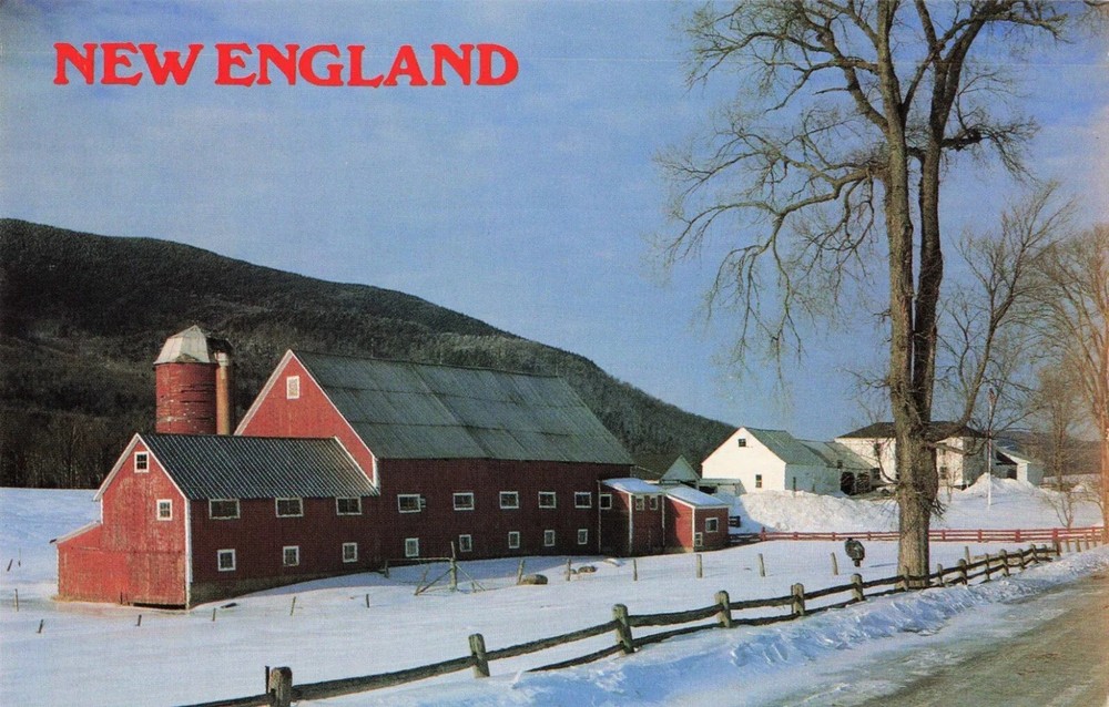 Winter Snow Covered Farm Barn Scene New England - Connecticut CT  - Postcard