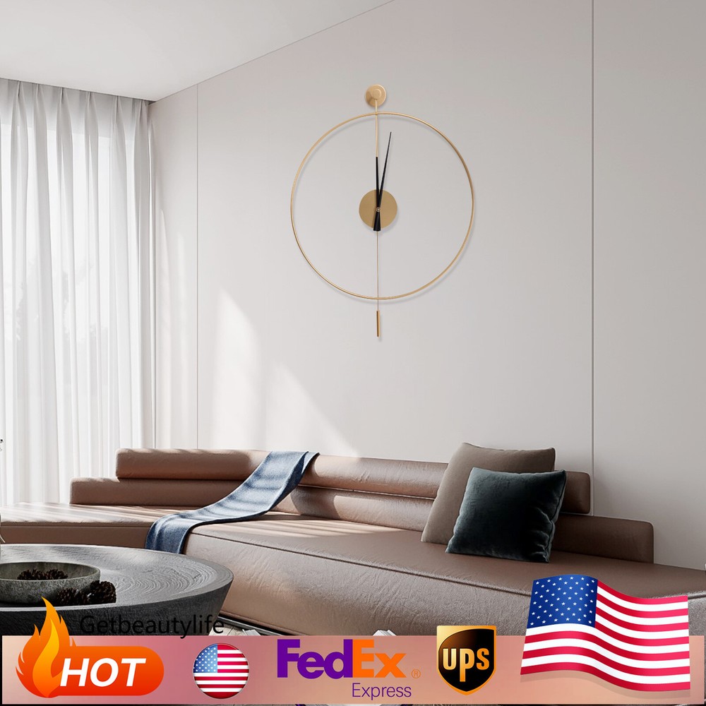 Modern Round Wall Clock Gold Silent Quartz Movement Hollow Design Living Room