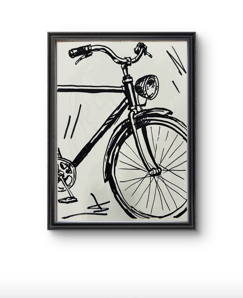 Original Abstract Vintage Bicycle Painting 9x12 paper Modern Wall Art Home Decor
