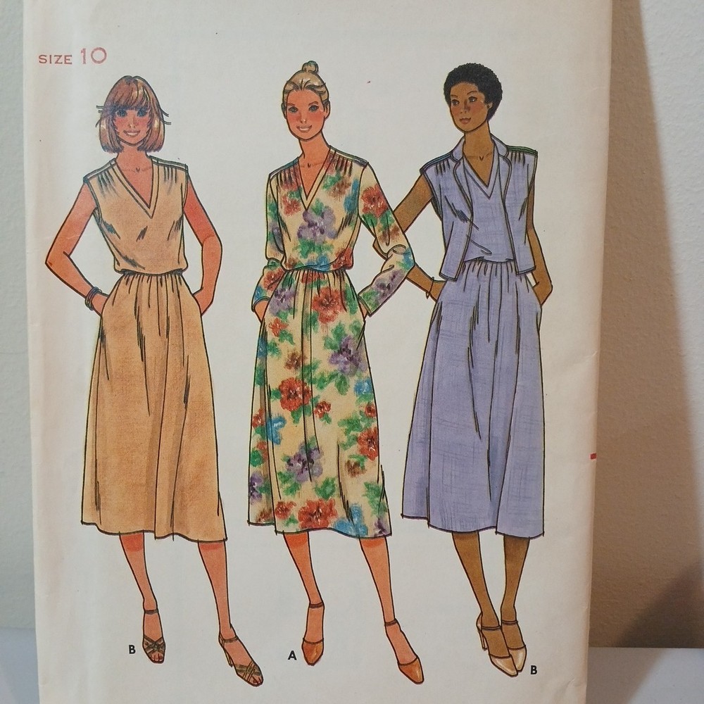 Vtg 70s Quick Butterick Sewing Pattern 6376 Misses Unlined Vest & Dress Sz 10