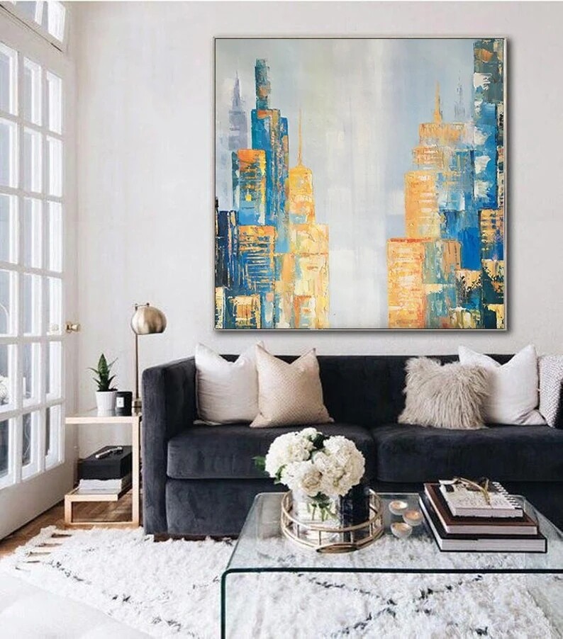 City Wall Art Decor City Skyline Abstract Oil Painting City New York Cityscape