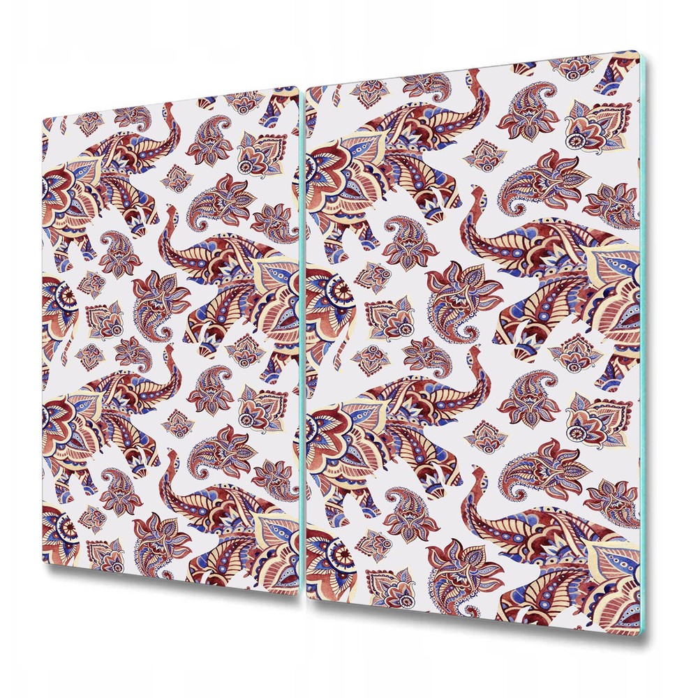 Glass Chopping Board Utensil Worktop Saver Elephant Paisley Watercolour 2x30x52