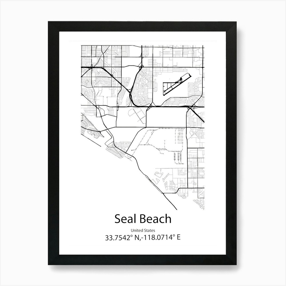 Minimalist Framed Wall Art Poster Canvas Print of Seal Beach USA
