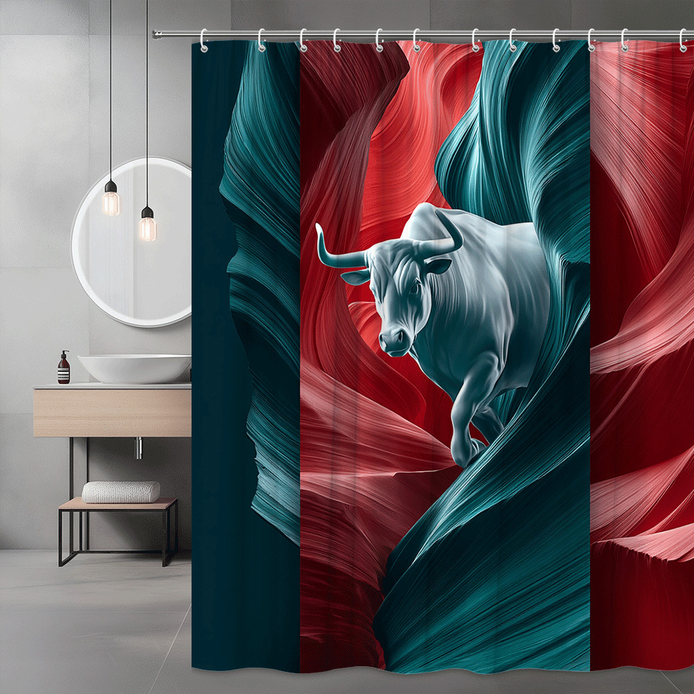 Bull Abstract Shower Curtain Teal Red Graphic Print