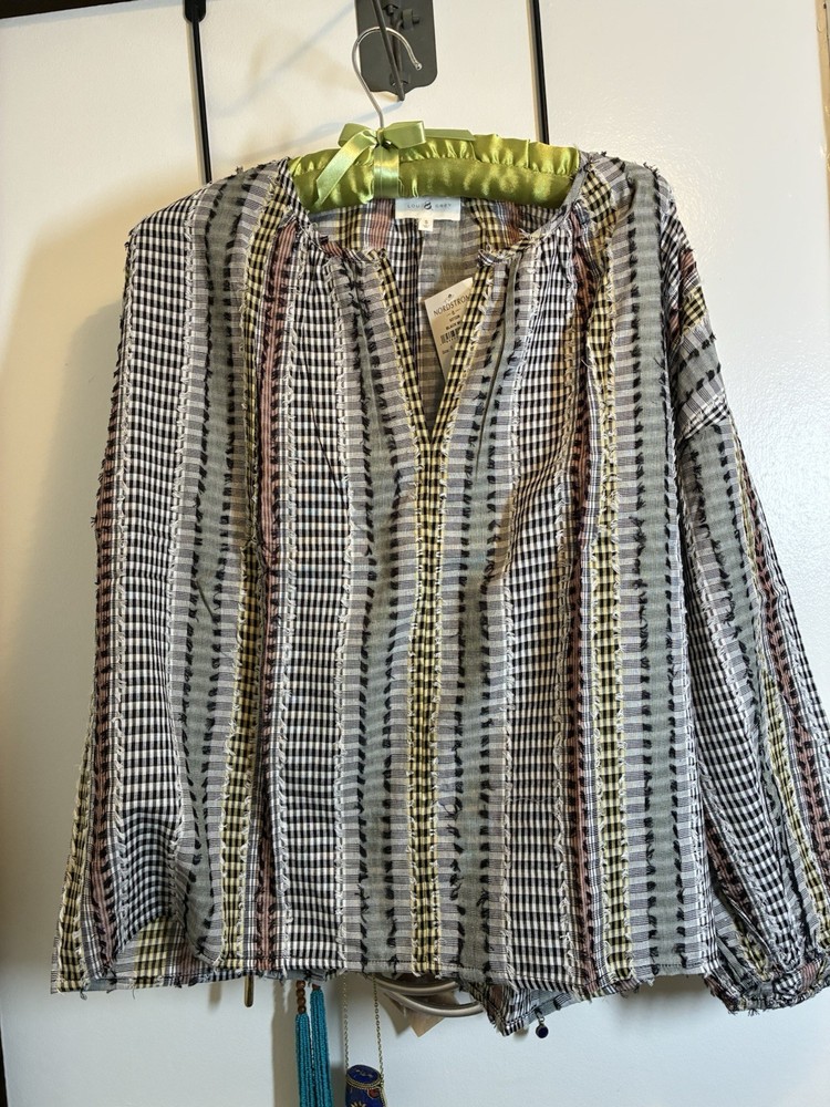 NWT Lou&Grey Nordstrom Peasant Blouse Multicolor Textured Cotton Top Sz S