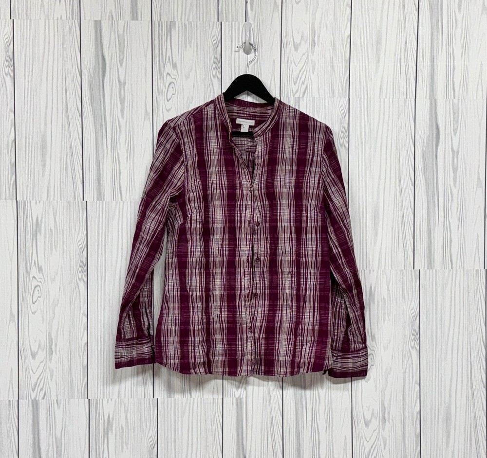 Charter Club blouse womens size 14 button up long sleeve plaid shirt