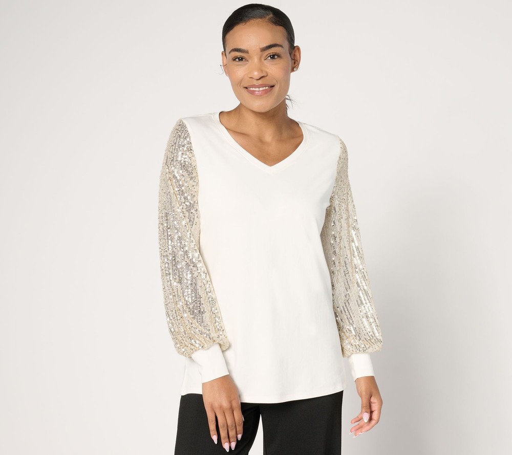 Belle by Kim Gravel Women's Top Plus Sz 1X TripleLuxe Knit Dress White A689537