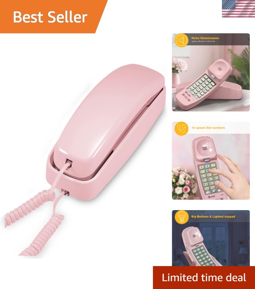 AT&T TRIMLINE 210 Corded Home Phone, No AC Power Required, Improved Pink