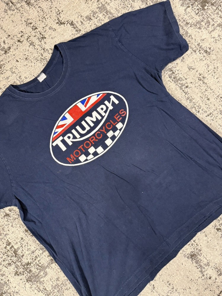 Triumph Motorcycles T Shirt Mens L Navy Blue Graphic Logo Tee Biker Motorcycle