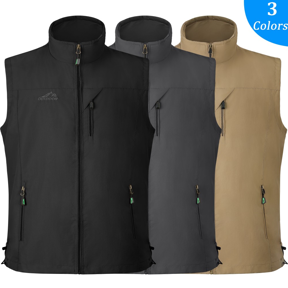 Windproof Mens Jacket Vest Softshell Sleeveless Pcoket Sport Travel Golf Outwear