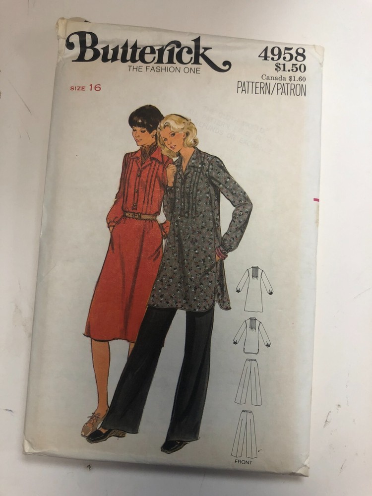 Butterick 4958 pattern, Misses Dress Tunic Pants, Size 16 UNCUT