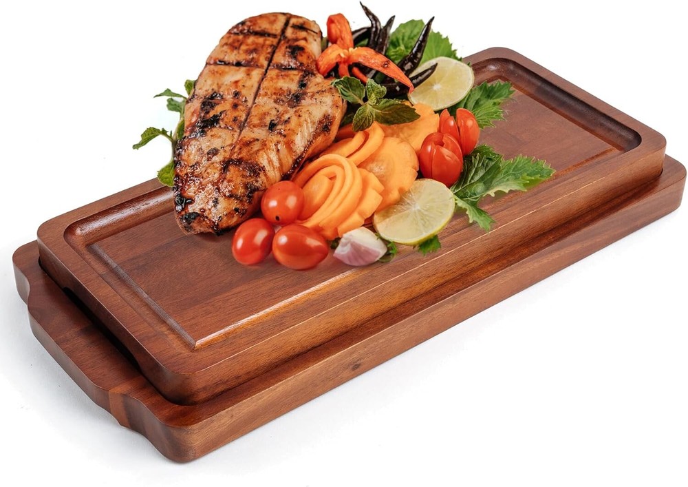Acacia Wood Charcuterie Board Set 2pc 13x9.5 & 11x7 Serving Trays-image